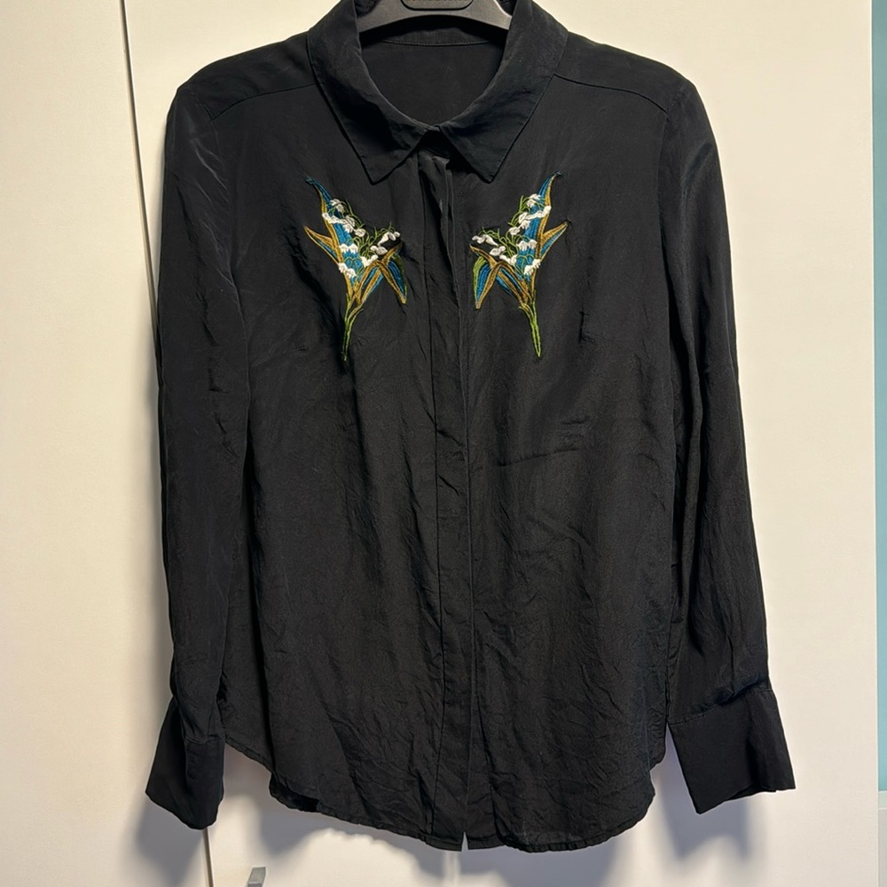 Black Silk Floral Print shirt